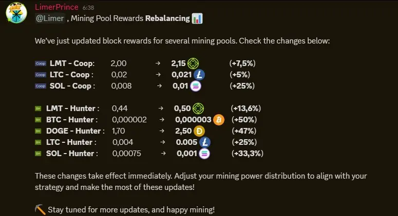 Actualización de bloques de recompensa en Limercoin