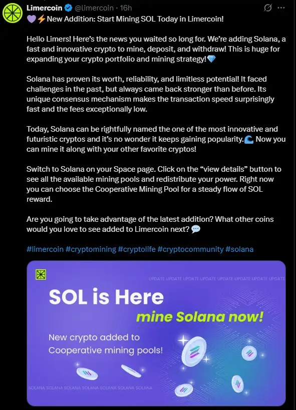 Solana llega a Limercoin análisis de rentabilidad